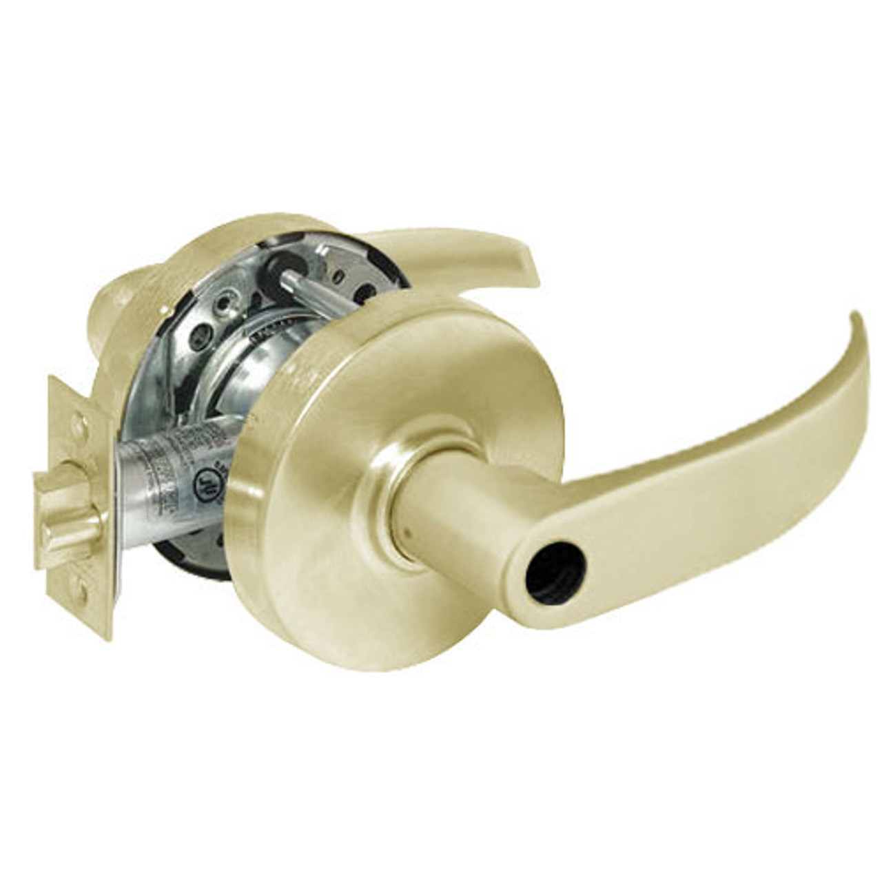 28LC-10G04-LP-04 Sargent 10 Line Cylindrical Storeroom/Closet Locks with P Lever Design and L Rose Less Cylinder in Satin Brass