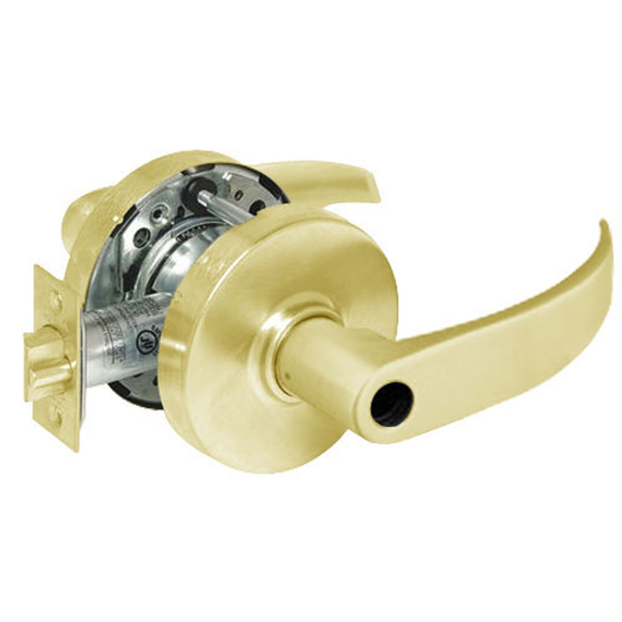 28LC-10G24-LP-03 Sargent 10 Line Cylindrical Entry Locks with P Lever Design and L Rose Less Cylinder in Bright Brass