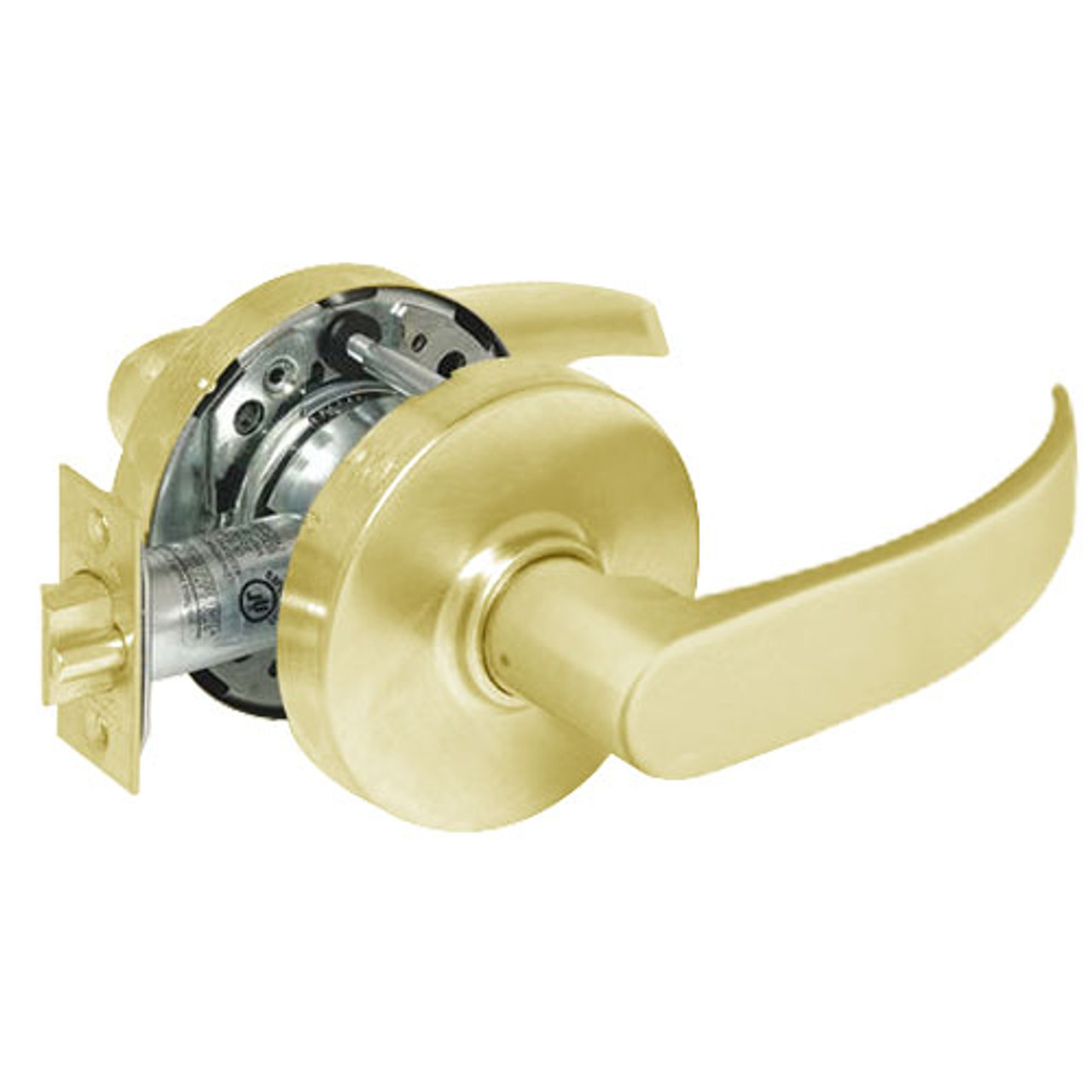 28-10G13-LP-03 Sargent 10 Line Cylindrical Exit Locks with P Lever Design and L Rose in Bright Brass