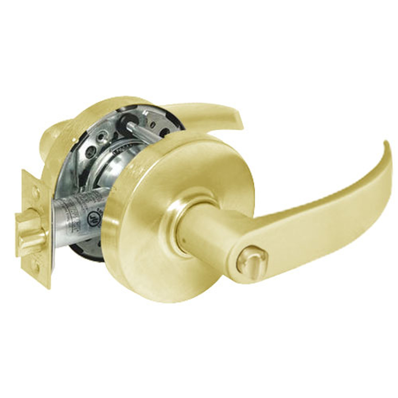 28-10U68-LP-03 Sargent 10 Line Cylindrical Hospital Privacy Locks with P Lever Design and L Rose in Bright Brass