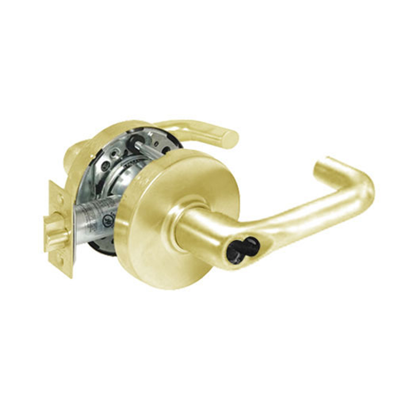 2860-10G38-LJ-03 Sargent 10 Line Cylindrical Classroom Locks with J Lever Design and L Rose Prepped for LFIC in Bright Brass