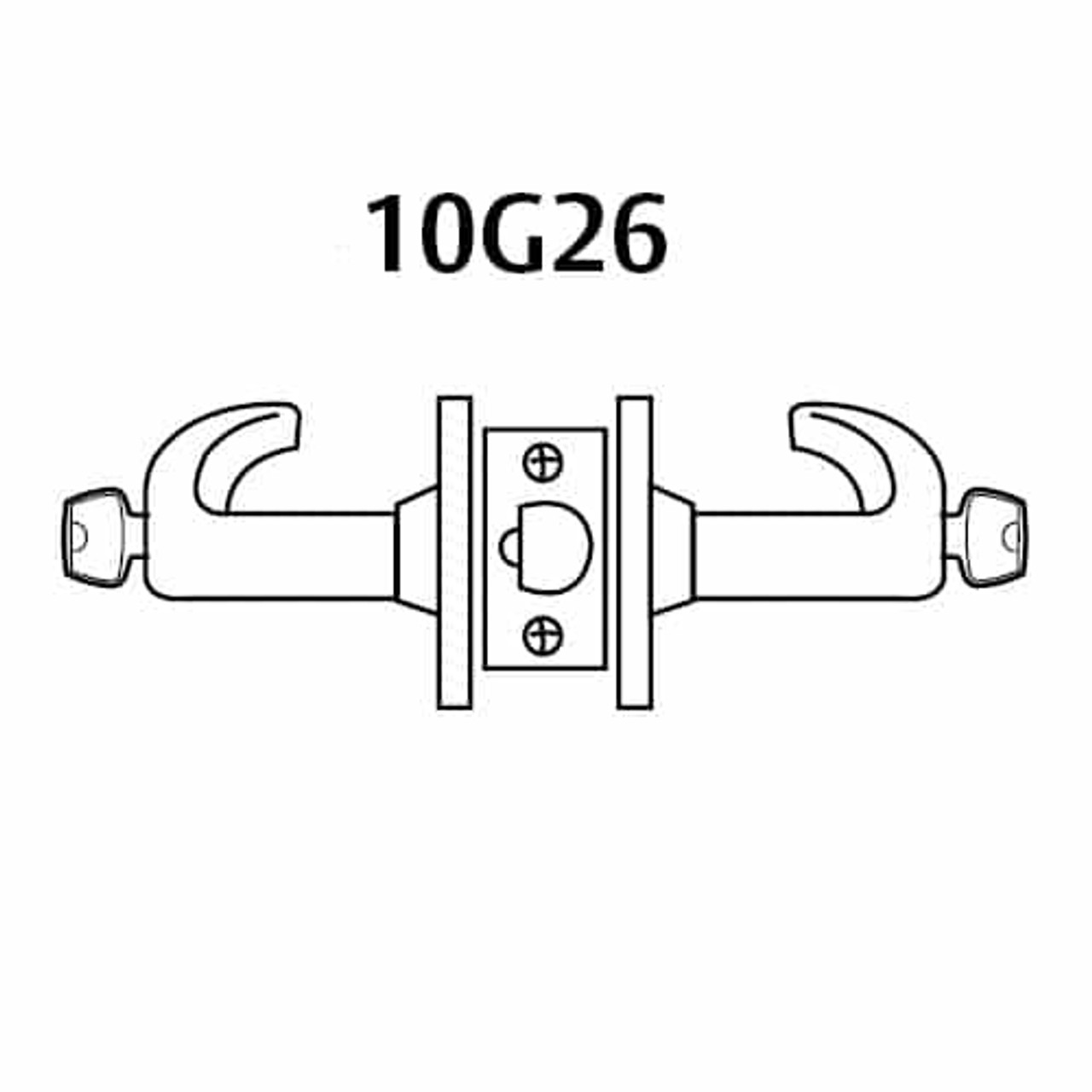 28LC-10G26-LJ-04 Sargent 10 Line Cylindrical Storeroom Locks with J Lever Design and L Rose Less Cylinder in Satin Brass