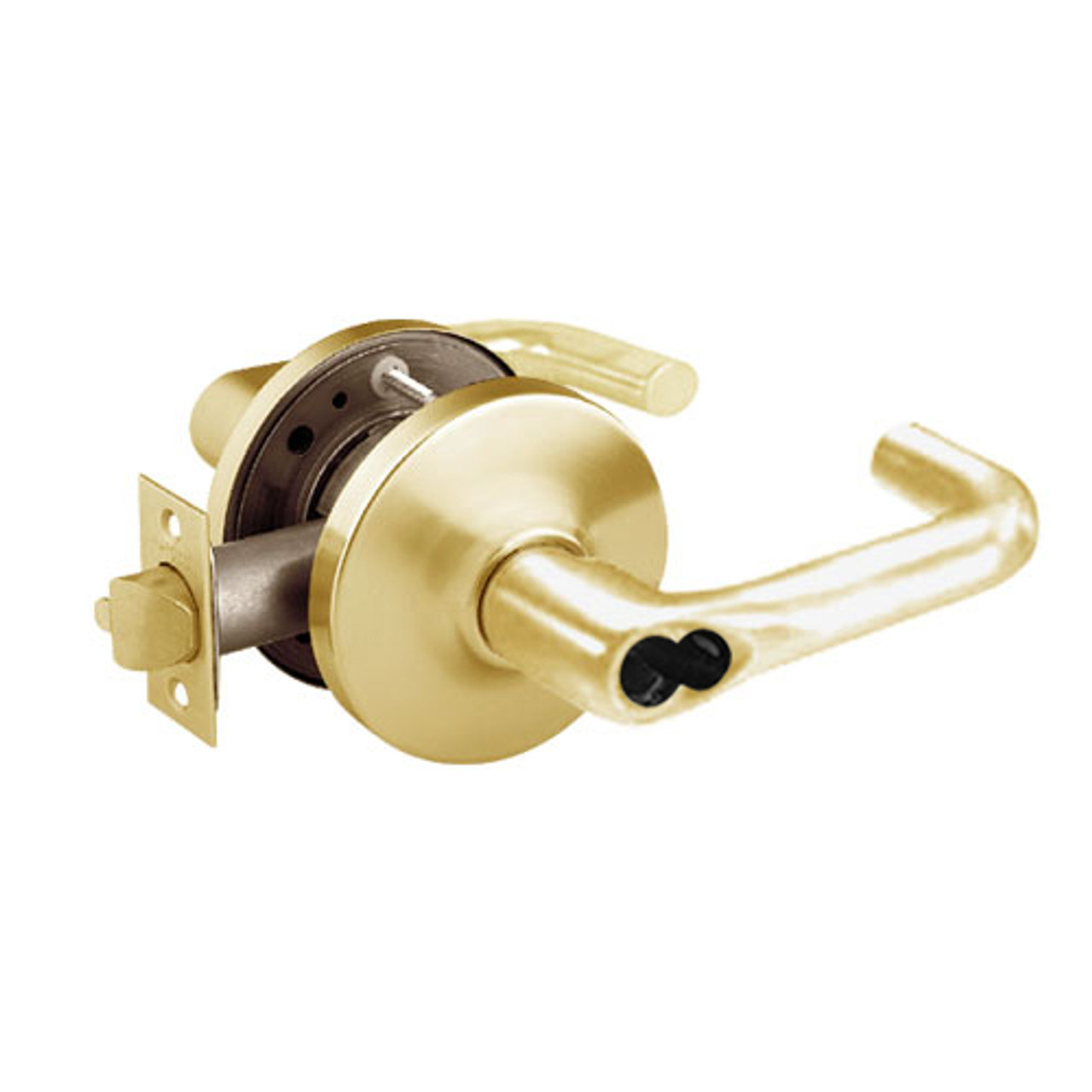 2860-10G54-GJ-03 Sargent 10 Line Cylindrical Dormitory Locks with J Lever Design and G Rose Prepped for LFIC in Bright Brass