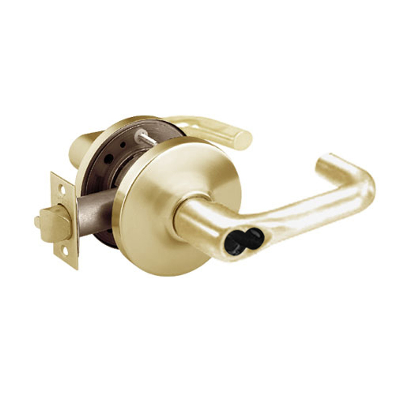 2860-10G54-GJ-04 Sargent 10 Line Cylindrical Dormitory Locks with J Lever Design and G Rose Prepped for LFIC in Satin Brass