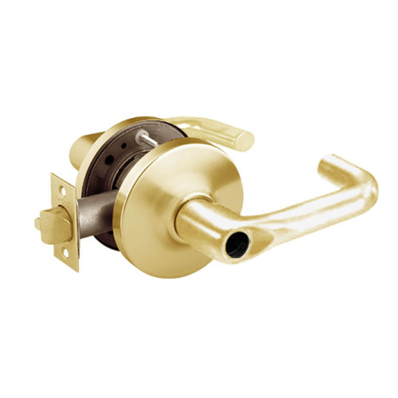 28LC-10G37-GJ-03 Sargent 10 Line Cylindrical Classroom Locks with J Lever Design and G Rose Less Cylinder in Bright Brass
