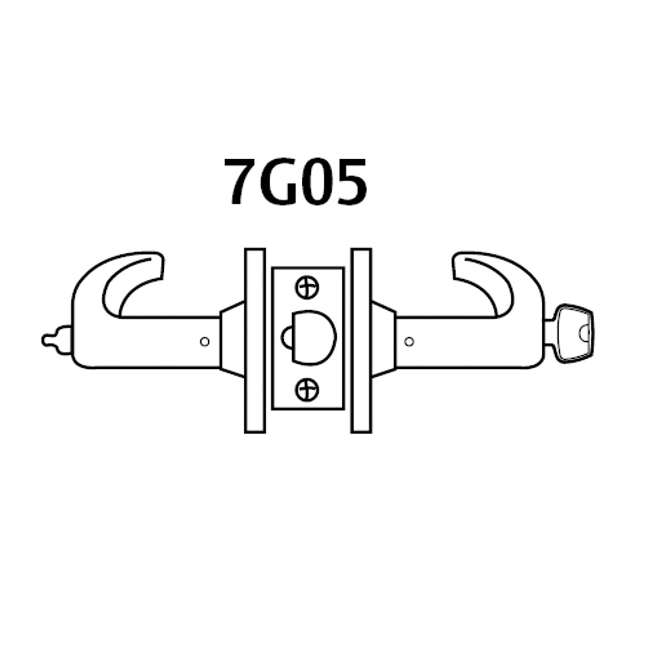 28-7G05-LL-03 Sargent 7 Line Cylindrical Entrance/Office Locks with L Lever Design and L Rose in Bright Brass