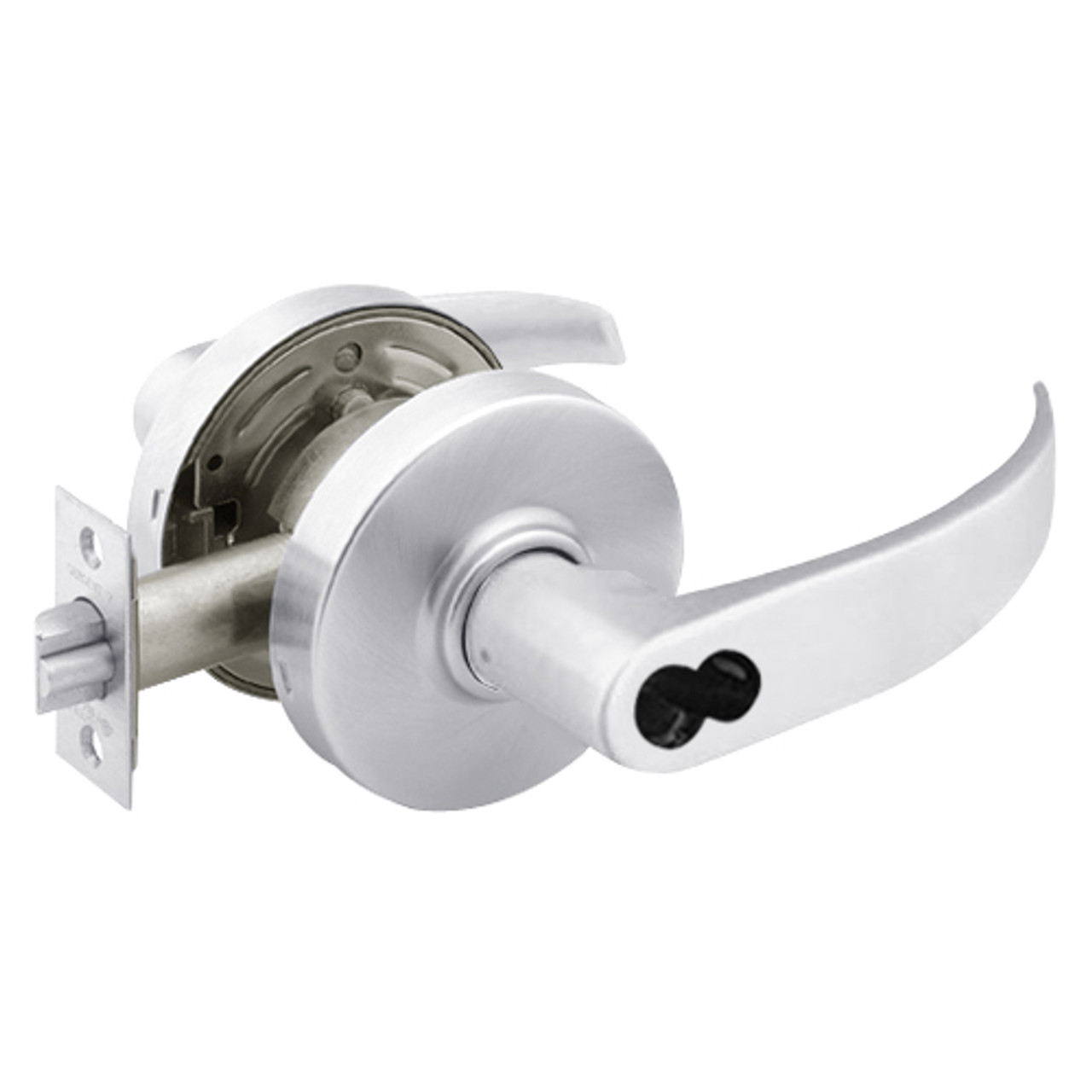 2860-7G04-LP-26 Sargent 7 Line Cylindrical Storeroom/Closet Locks with P Lever Design and L Rose Prepped for LFIC in Bright Chrome