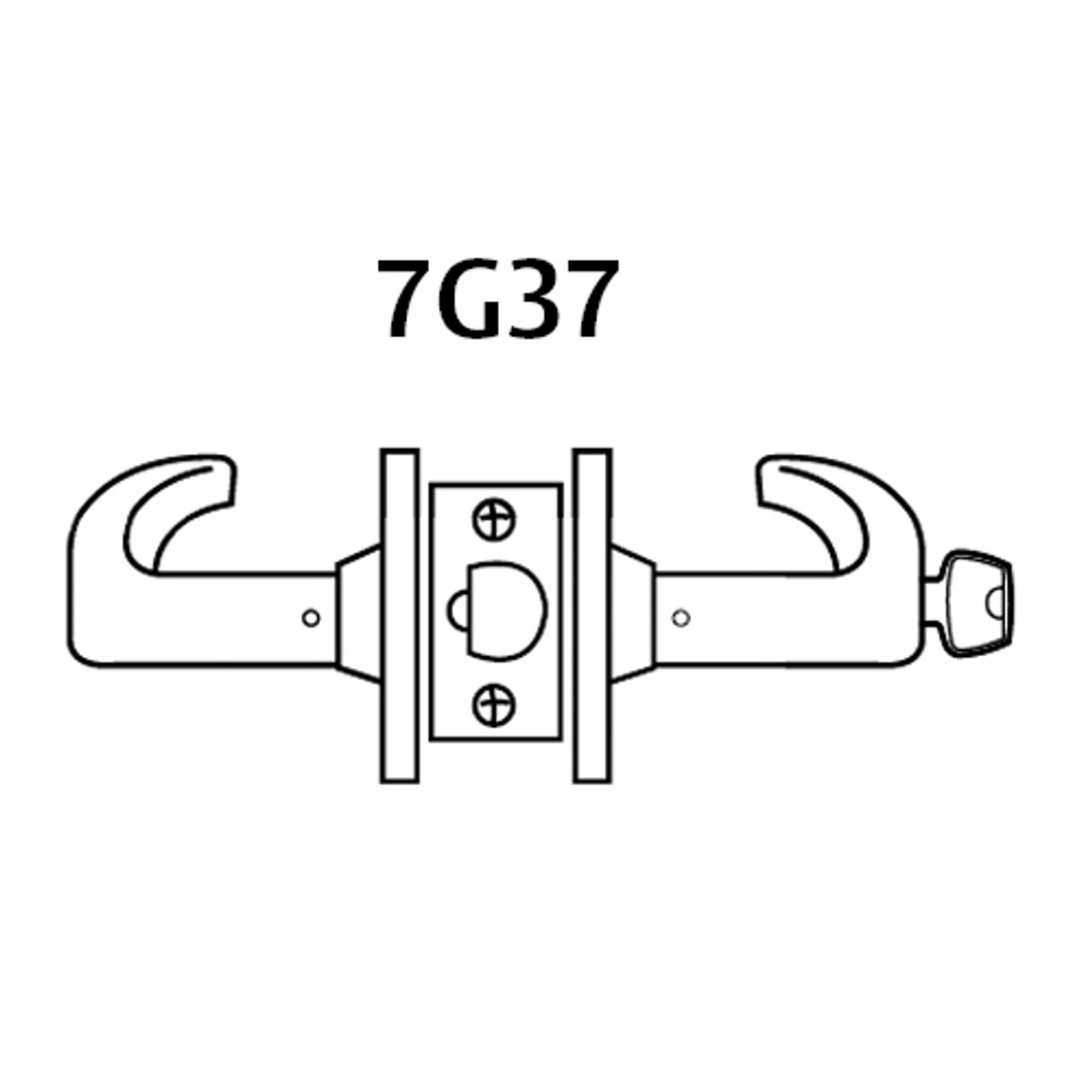 28LC-7G37-LP-03 Sargent 7 Line Cylindrical Classroom Locks with P Lever Design and L Rose Less Cylinder in Bright Brass