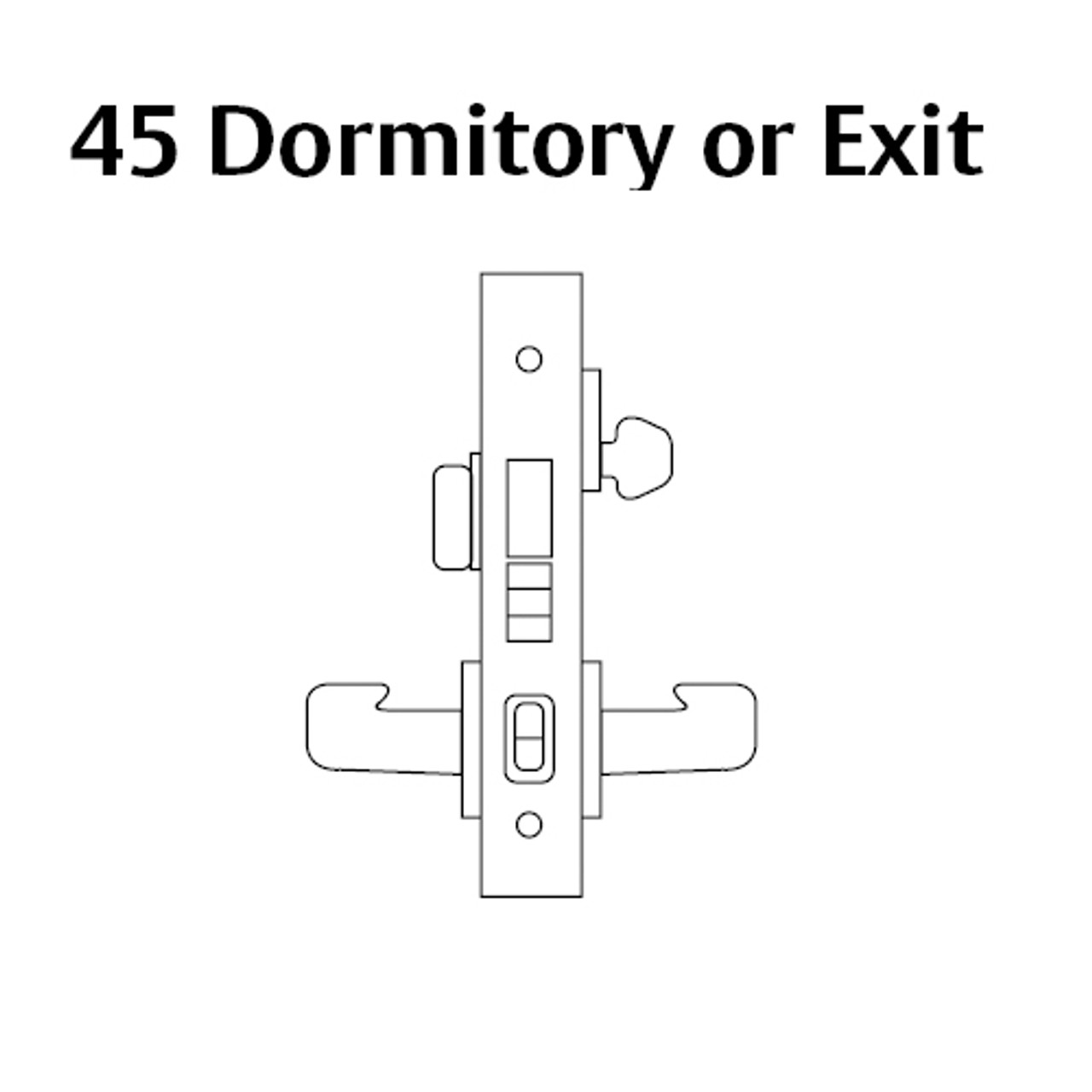 8245-LNL-26 Sargent 8200 Series Dormitory or Exit Mortise Lock with LNL Lever Trim and Deadbolt in Bright Chrome