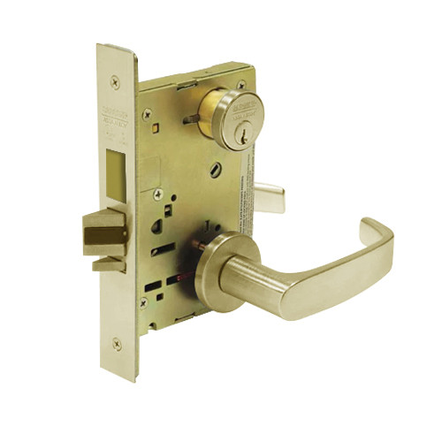 8245-LNL-04 Sargent 8200 Series Dormitory or Exit Mortise Lock with LNL Lever Trim and Deadbolt in Satin Brass