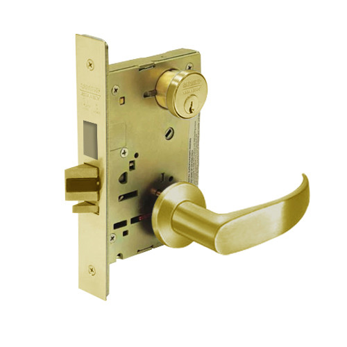 8235-LNP-03 Sargent 8200 Series Storeroom Mortise Lock with LNP Lever Trim and Deadbolt in Bright Brass