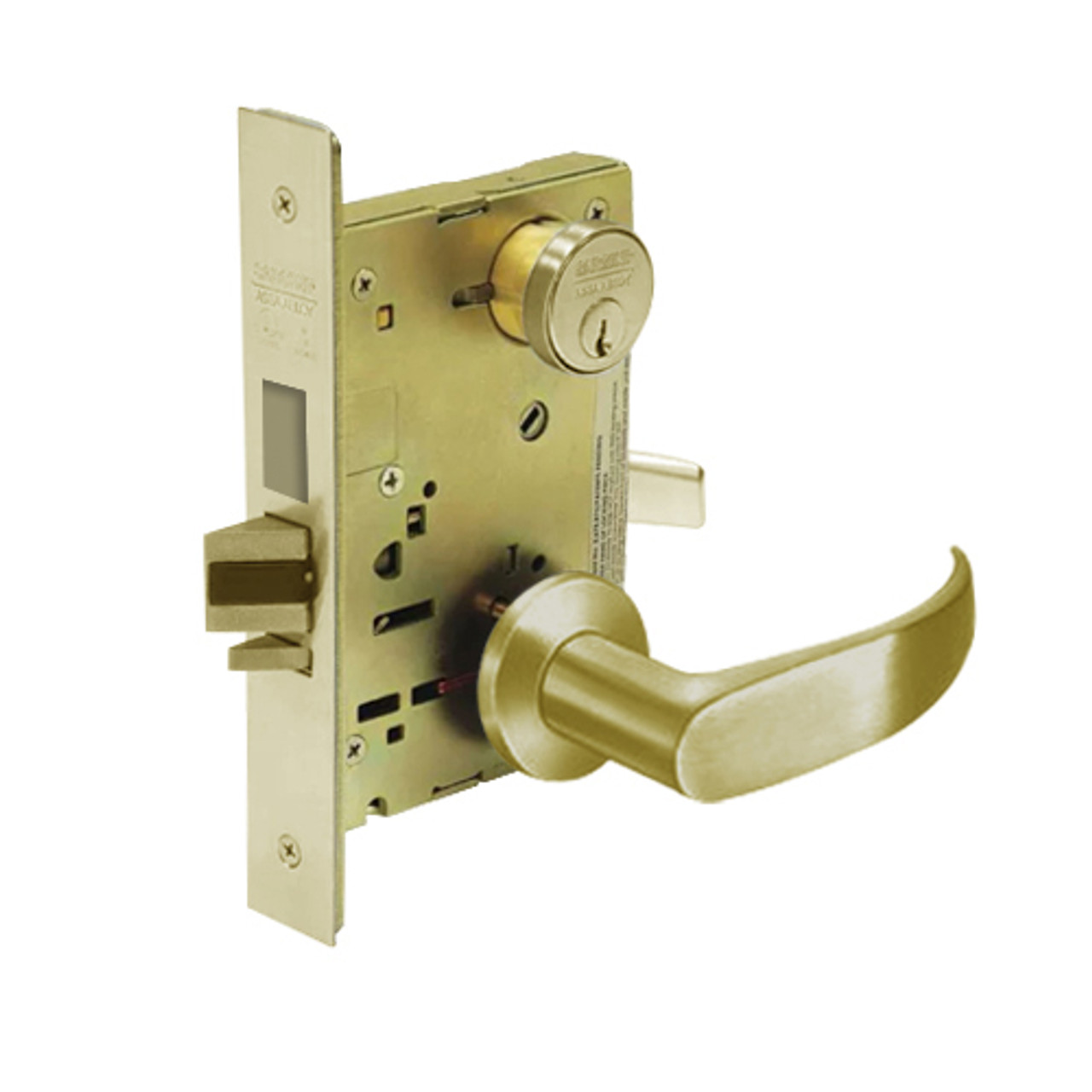 8251-LNP-04 Sargent 8200 Series Storeroom Deadbolt Mortise Lock with LNP Lever Trim and Deadbolt in Satin Brass