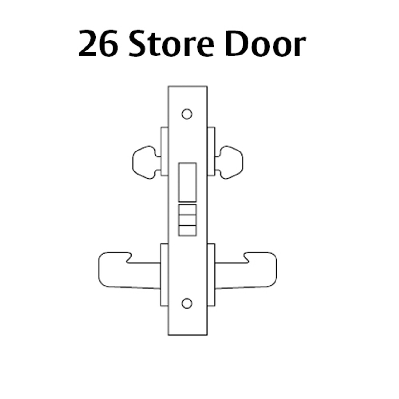 8226-LNL-26 Sargent 8200 Series Store Door Mortise Lock with LNL Lever Trim in Bright Chrome