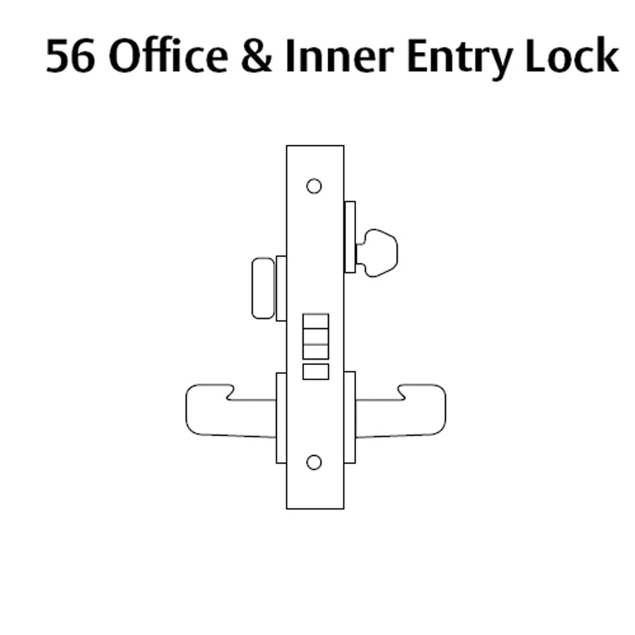 8256-LNB-26 Sargent 8200 Series Office or Inner Entry Mortise Lock with LNB Lever Trim in Bright Chrome