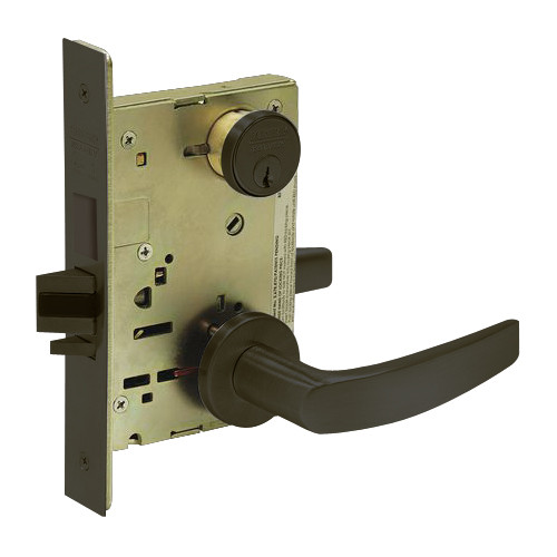 8227-LNB-10B Sargent 8200 Series Closet or Storeroom Mortise Lock with LNB Lever Trim and Deadbolt in Oxidized Dull Bronze