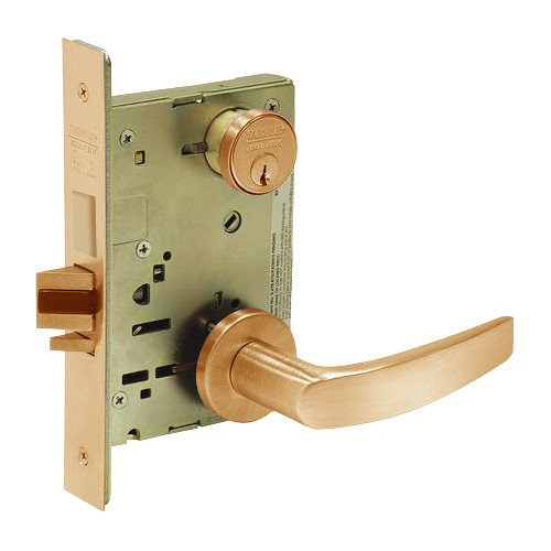 8235-LNB-10 Sargent 8200 Series Storeroom Mortise Lock with LNB Lever Trim and Deadbolt in Dull Bronze
