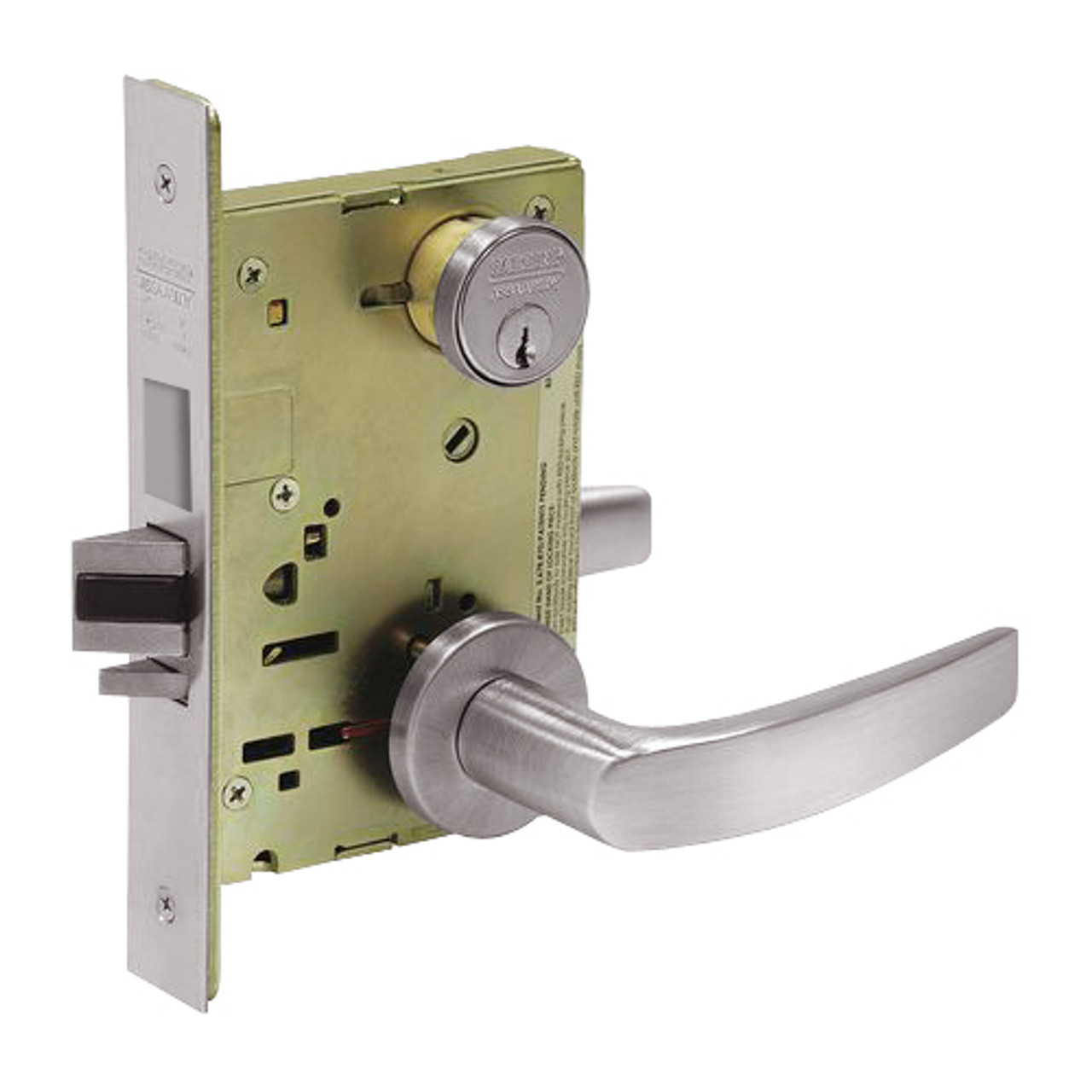 8245-LNB-32D Sargent 8200 Series Dormitory or Exit Mortise Lock with LNB Lever Trim and Deadbolt in Satin Stainless Steel
