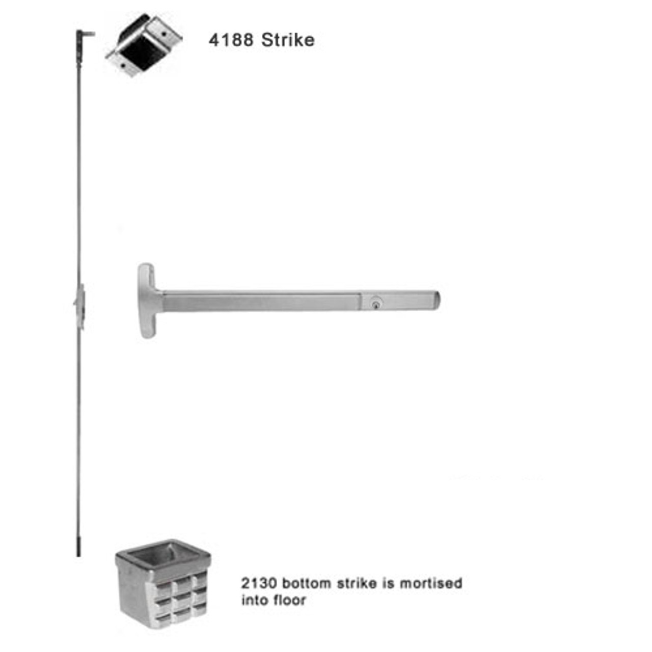 CD24-C-L-NL-DANE-US26-3-LHR Falcon 24 Series Concealed Vertical Rod Device 712L-NL Dane Lever with Night Latch Trim in Polished Chrome