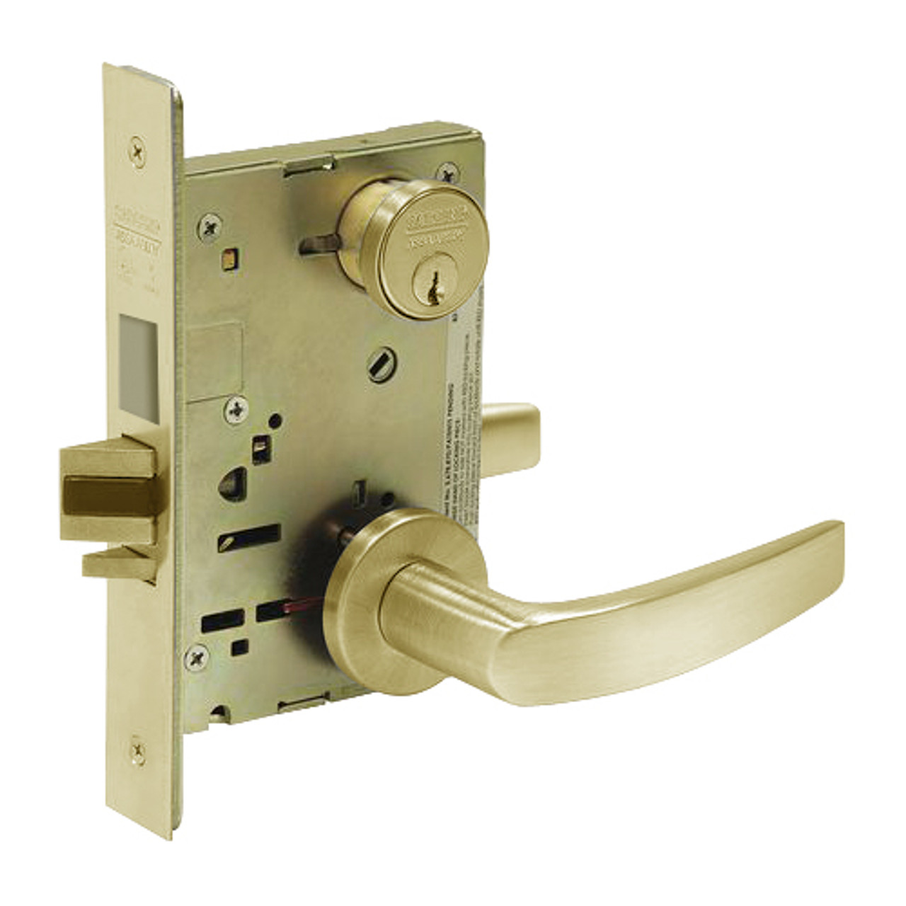8251-LNB-04 Sargent 8200 Series Storeroom Deadbolt Mortise Lock with LNB Lever Trim and Deadbolt in Satin Brass