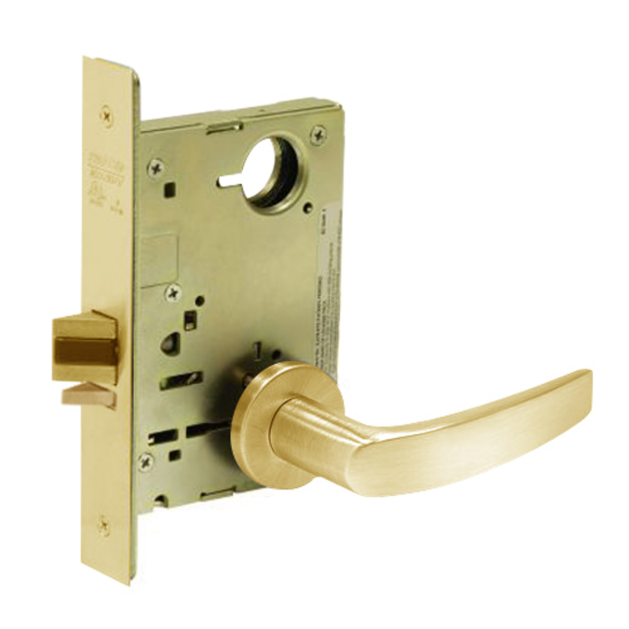 8213-LNB-03 Sargent 8200 Series Communication or Exit Mortise Lock with LNB Lever Trim in Bright Brass