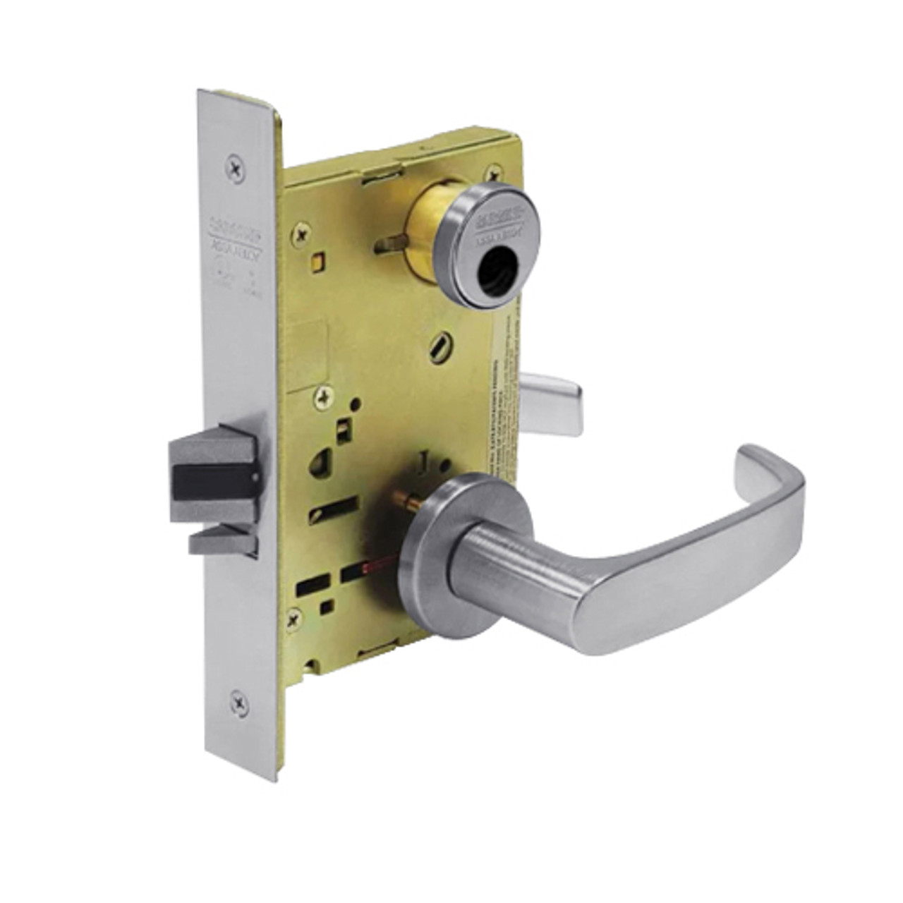 LC-8255-LNL-26D Sargent 8200 Series Office or Entry Mortise Lock with LNL Lever Trim Less Cylinder in Satin Chrome