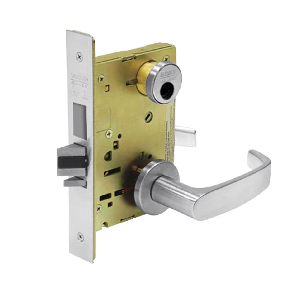 LC-8225-LNL-26 Sargent 8200 Series Dormitory or Exit Mortise Lock with LNL Lever Trim and Deadbolt in Bright Chrome