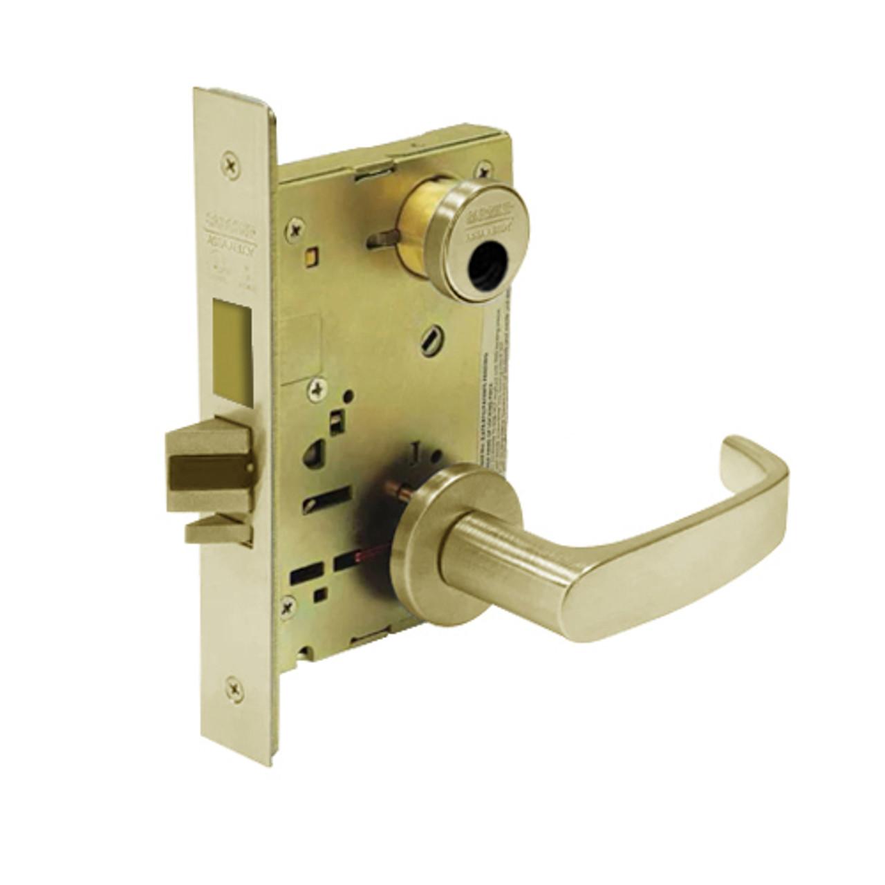 LC-8235-LNL-04 Sargent 8200 Series Storeroom Mortise Lock with LNL Lever Trim and Deadbolt in Satin Brass