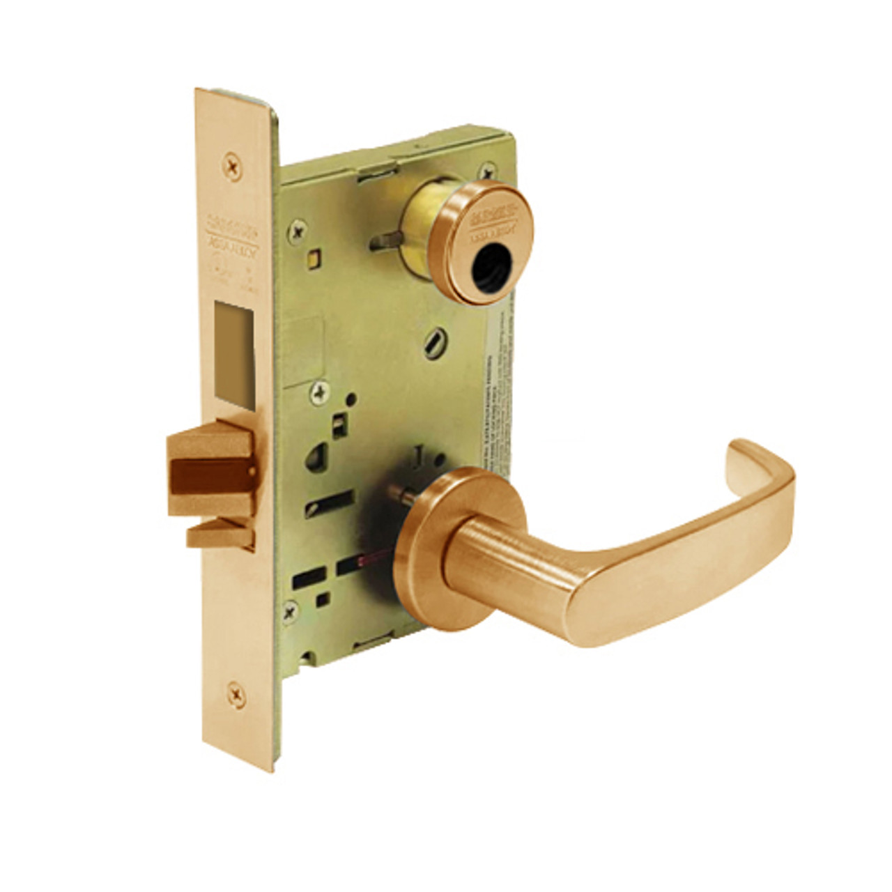 LC-8235-LNL-10 Sargent 8200 Series Storeroom Mortise Lock with LNL Lever Trim and Deadbolt in Dull Bronze