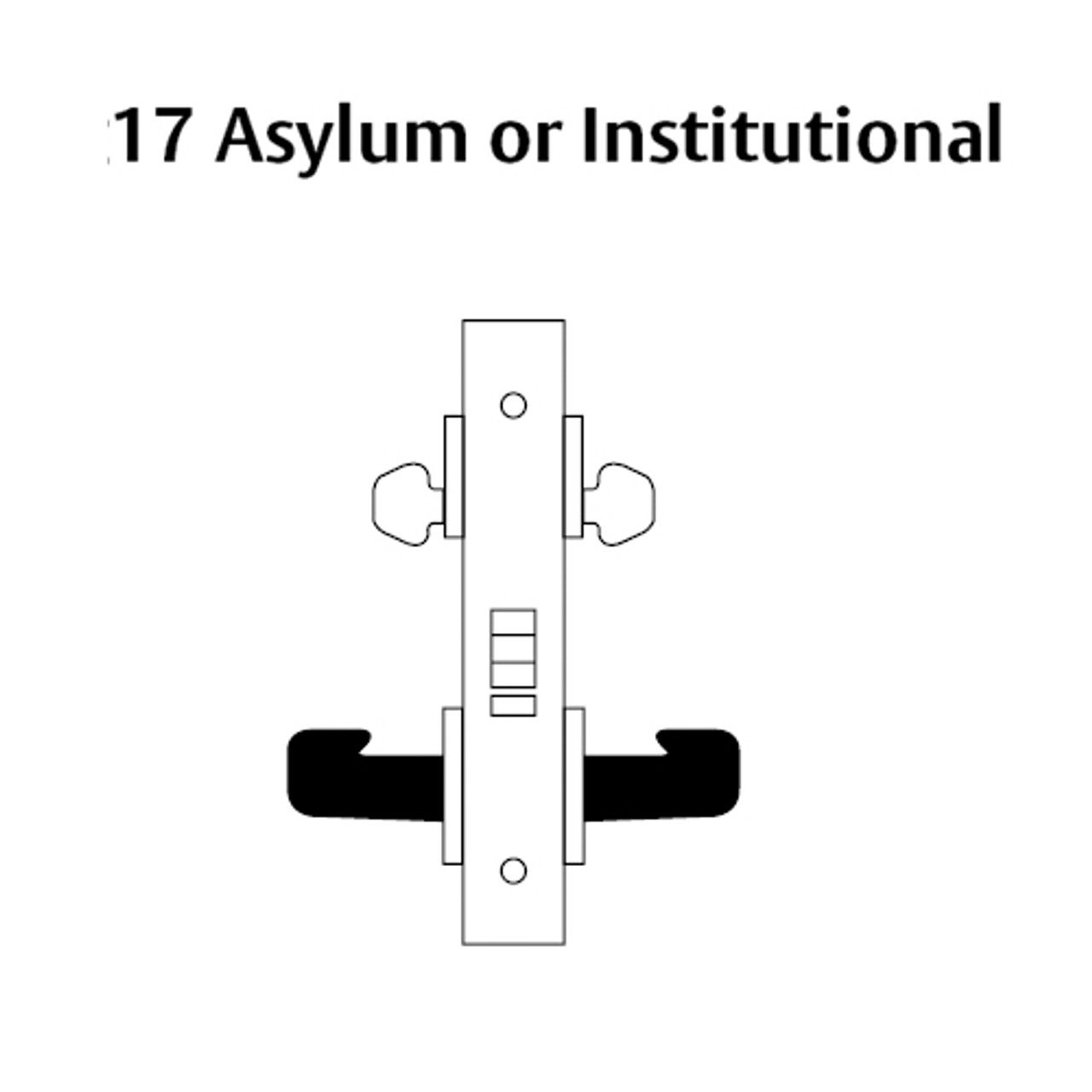 LC-8217-LNL-03 Sargent 8200 Series Asylum or Institutional Mortise Lock with LNL Lever Trim Less Cylinder in Bright Brass