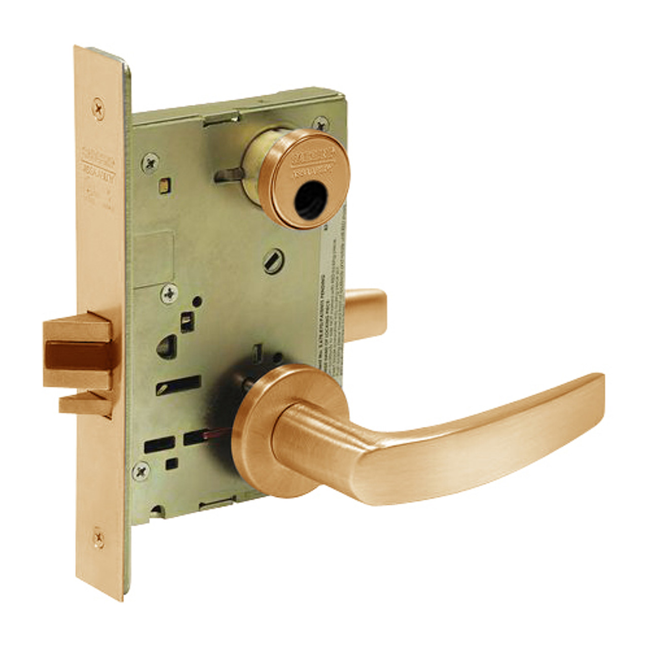 LC-8289-LNB-10 Sargent 8200 Series Holdback Mortise Lock with LNB Lever Trim Less Cylinder in Dull Bronze