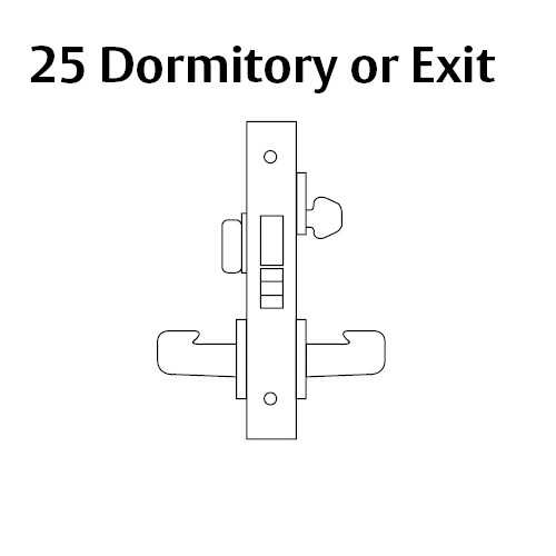 LC-8225-LNB-03 Sargent 8200 Series Dormitory or Exit Mortise Lock with LNB Lever Trim and Deadbolt in Bright Brass