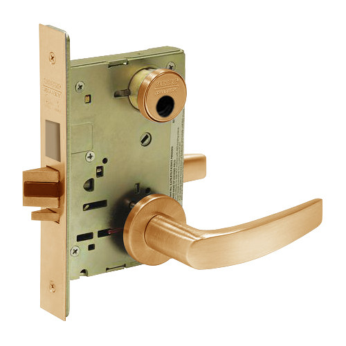 LC-8227-LNB-10 Sargent 8200 Series Closet or Storeroom Mortise Lock with LNB Lever Trim and Deadbolt in Satin Bronze