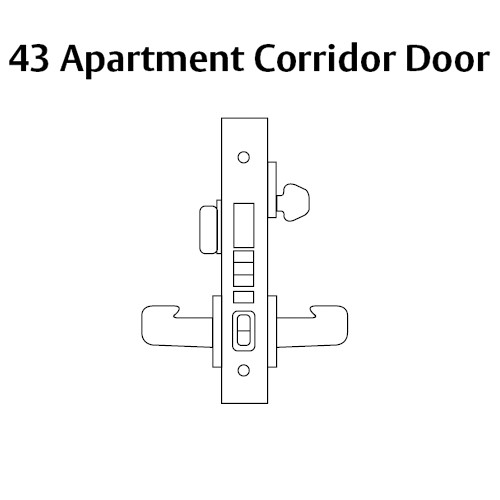 LC-8243-LNB-03 Sargent 8200 Series Apartment Corridor Mortise Lock with LNB Lever Trim and Deadbolt in Bright Brass