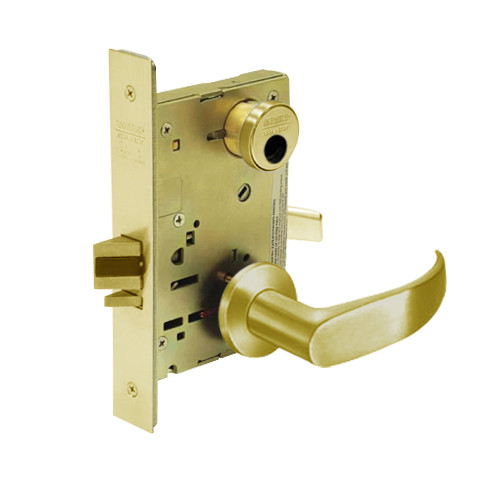LC-8204-LNP-03 Sargent 8200 Series Storeroom or Closet Mortise Lock with LNP Lever Trim Less Cylinder in Bright Brass