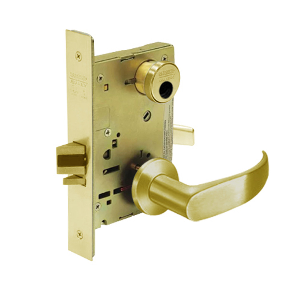 LC-8256-LNP-03 Sargent 8200 Series Office or Inner Entry Mortise Lock with LNP Lever Trim Less Cylinder in Bright Brass