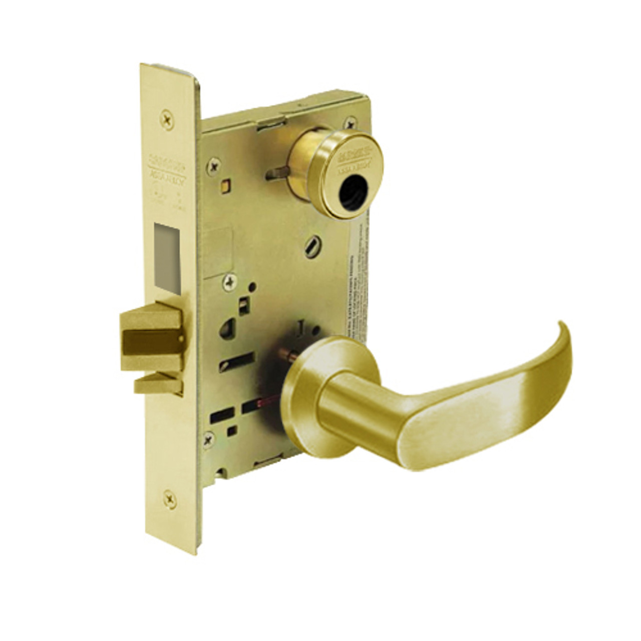 LC-8235-LNP-03 Sargent 8200 Series Storeroom Mortise Lock with LNP Lever Trim and Deadbolt in Bright Brass