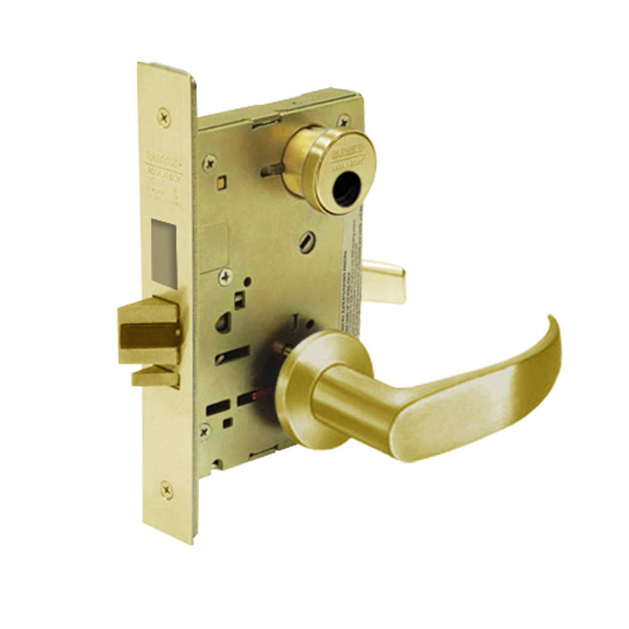 LC-8246-LNP-03 Sargent 8200 Series Dormitory or Exit Mortise Lock with LNP Lever Trim Less Cylinder in Bright Brass