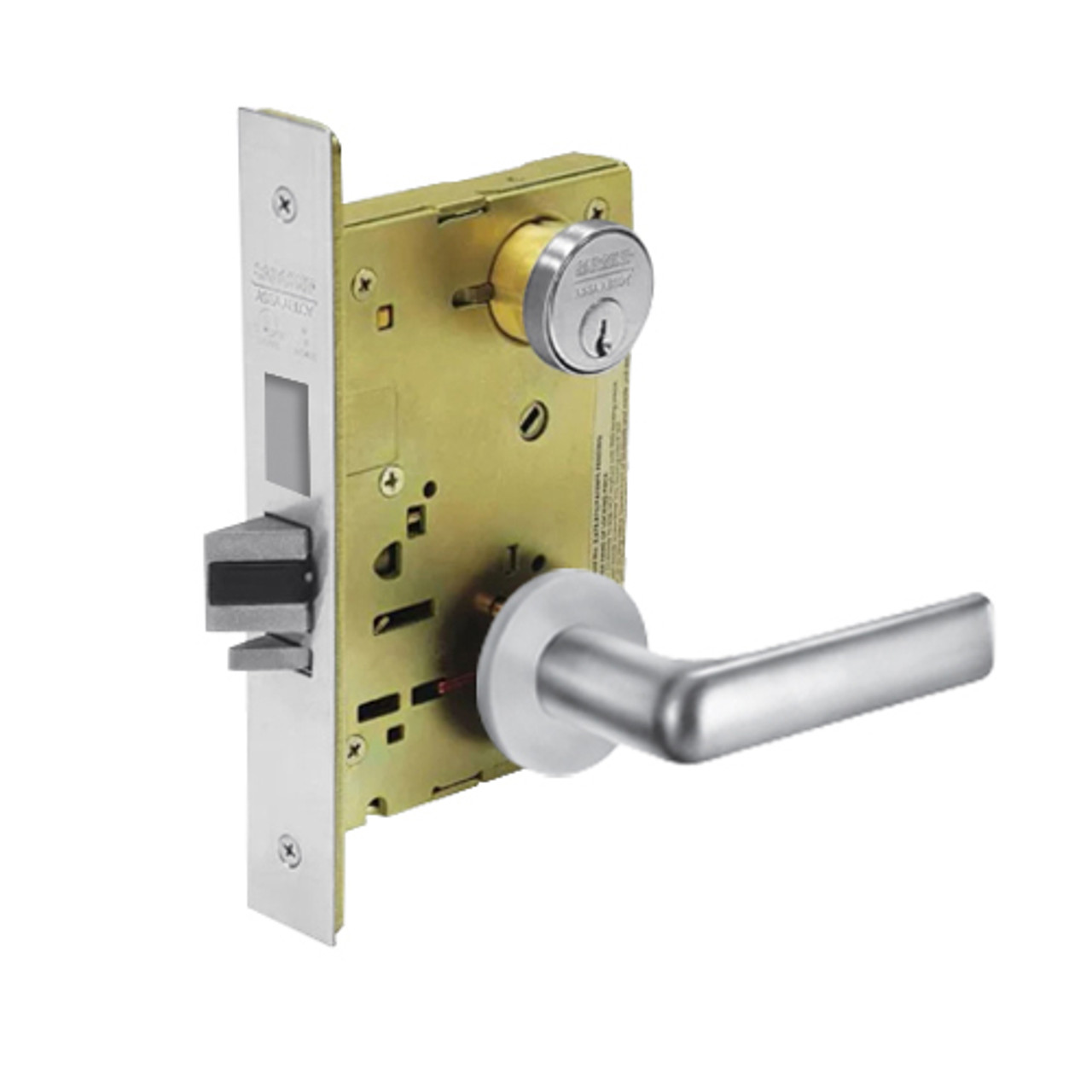 8235-LNE-26 Sargent 8200 Series Storeroom Mortise Lock with LNE Lever Trim and Deadbolt in Bright Chrome