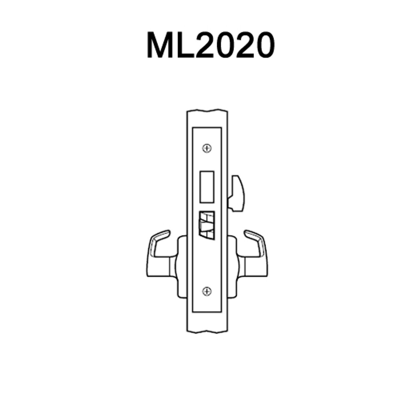 ML2020-RWA-618 Corbin Russwin ML2000 Series Mortise Privacy Locksets with Regis Lever in Bright Nickel