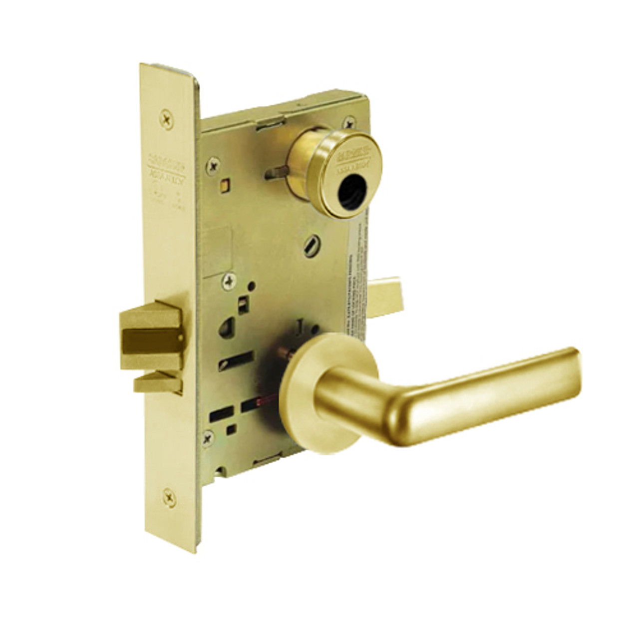 LC-8204-LNE-03 Sargent 8200 Series Storeroom or Closet Mortise Lock with LNE Lever Trim Less Cylinder in Bright Brass