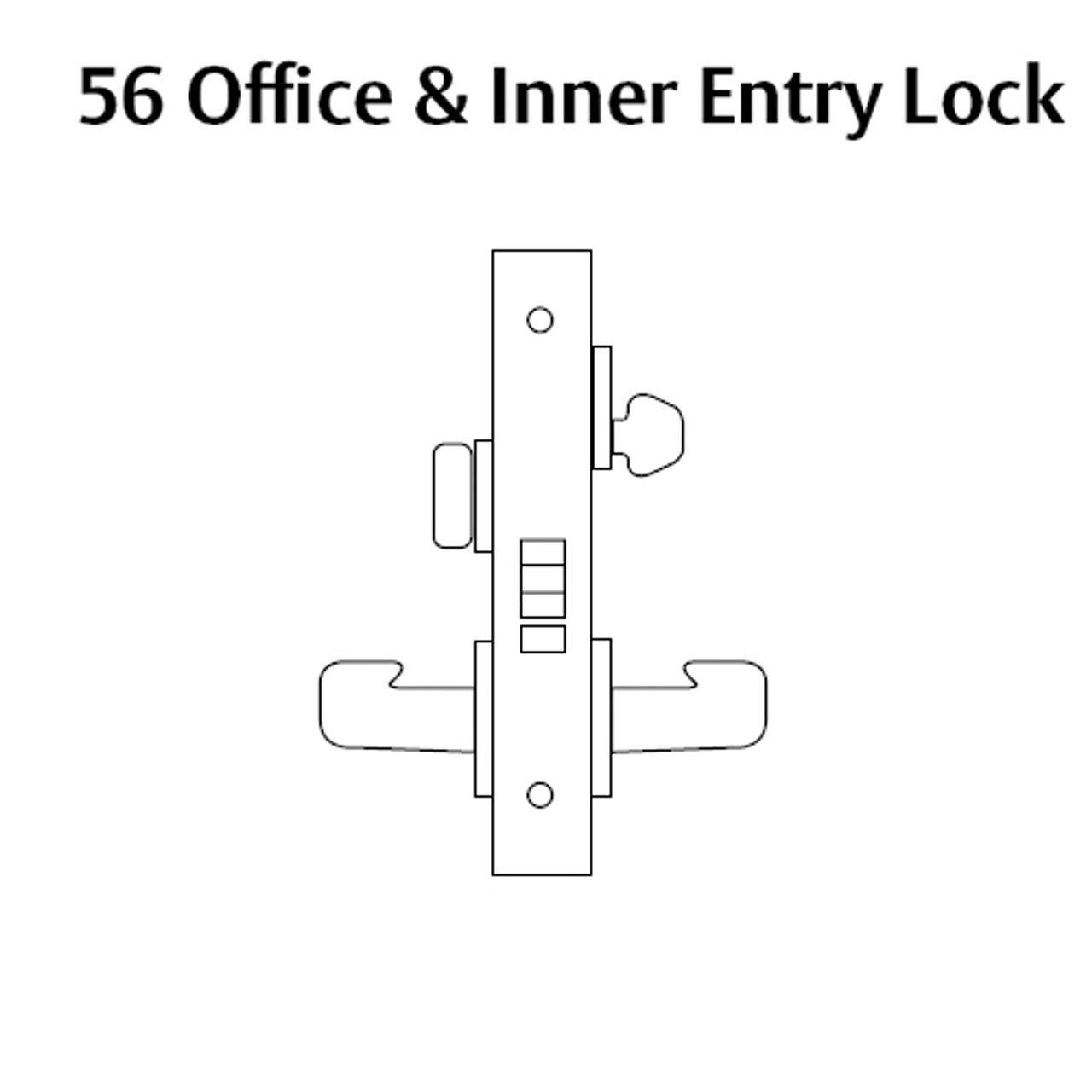 LC-8256-LNE-26 Sargent 8200 Series Office or Inner Entry Mortise Lock with LNE Lever Trim Less Cylinder in Bright Chrome