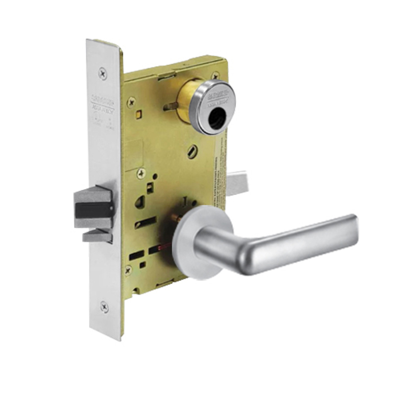 LC-8289-LNE-26 Sargent 8200 Series Holdback Mortise Lock with LNE Lever Trim Less Cylinder in Bright Chrome