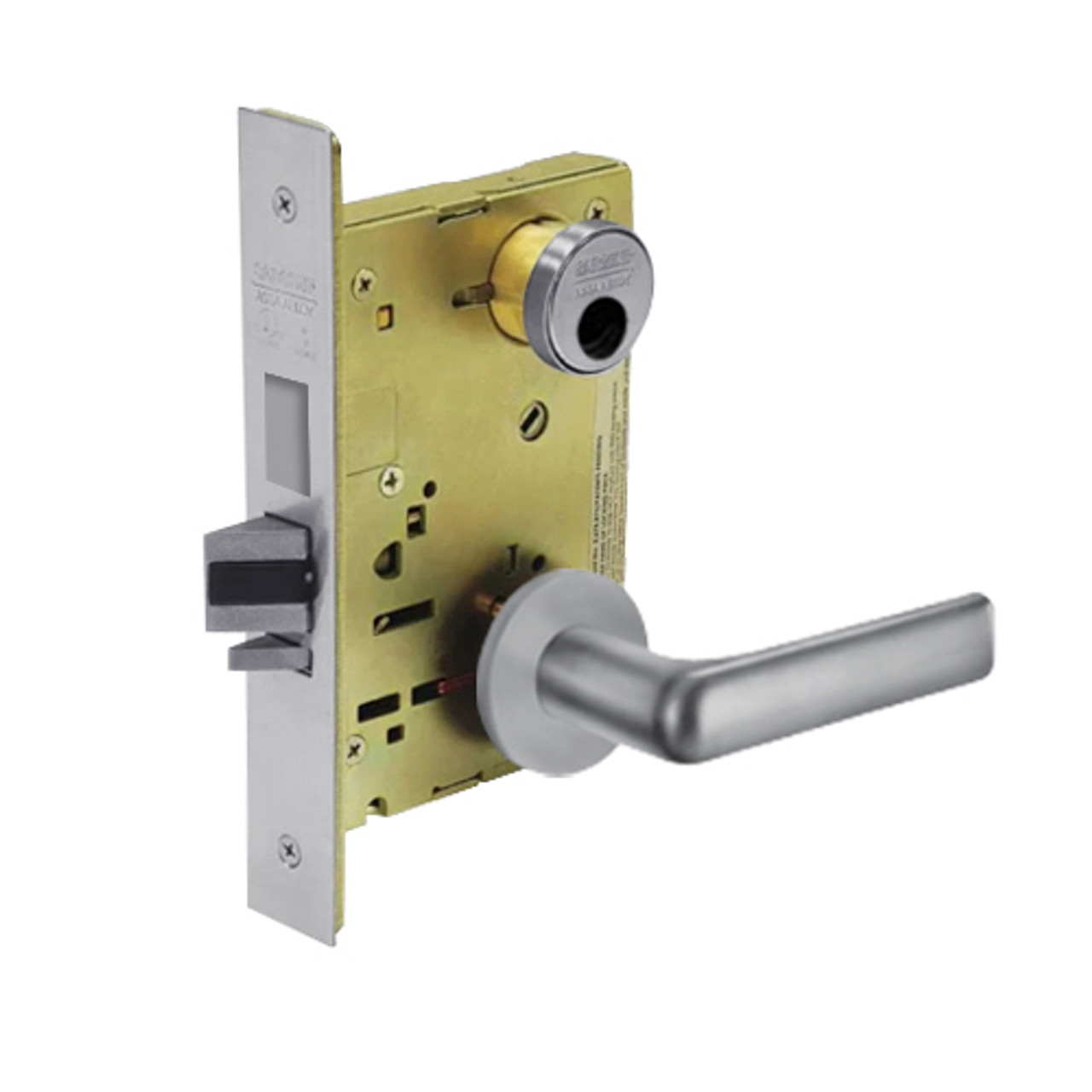 LC-8235-LNE-26D Sargent 8200 Series Storeroom Mortise Lock with LNE Lever Trim and Deadbolt Less Cylinder in Satin Chrome