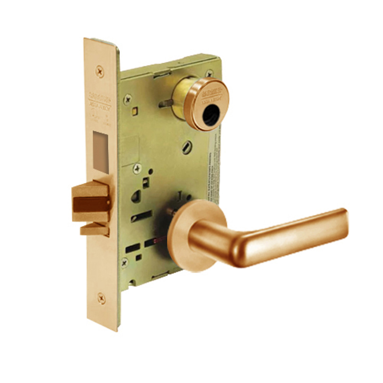 LC-8235-LNE-10 Sargent 8200 Series Storeroom Mortise Lock with LNE Lever Trim and Deadbolt Less Cylinder in Dull Bronze