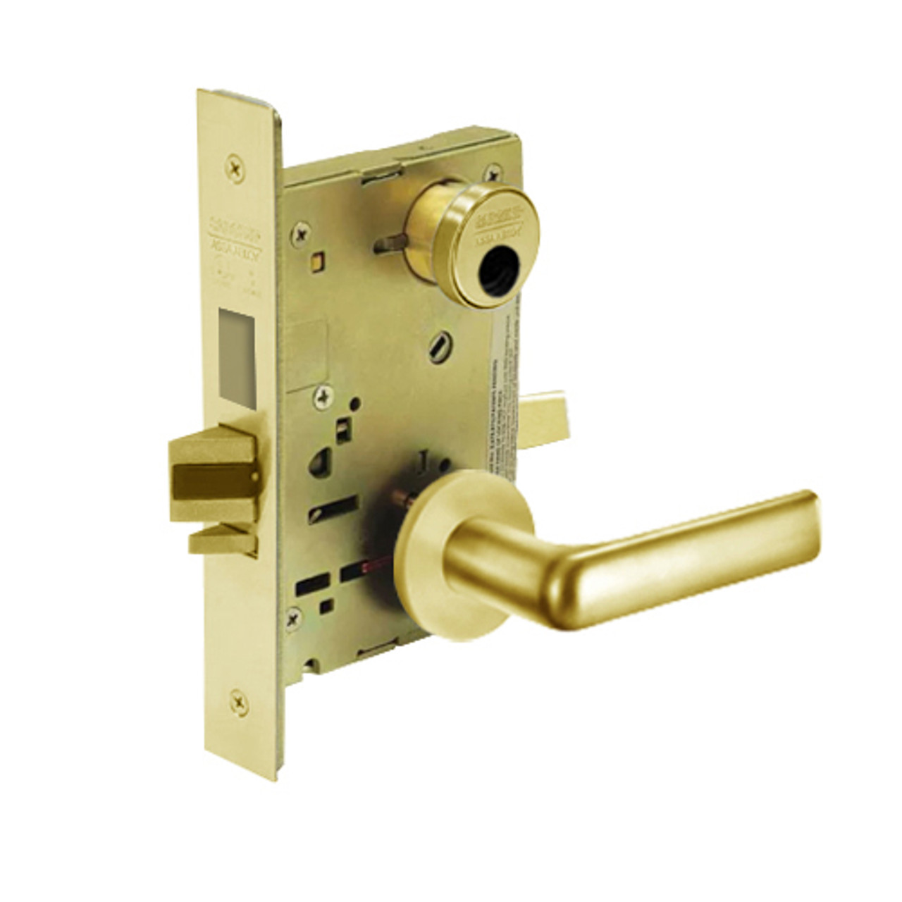 LC-8243-LNE-03 Sargent 8200 Series Apartment Corridor Mortise Lock with LNE Lever Trim and Deadbolt Less Cylinder in Bright Brass