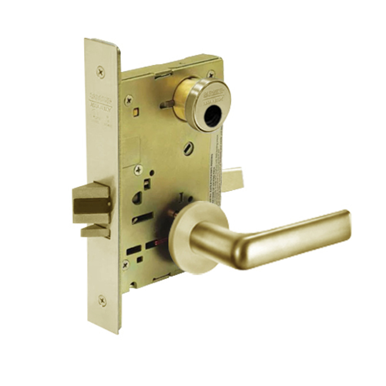 LC-8217-LNE-04 Sargent 8200 Series Asylum or Institutional Mortise Lock with LNE Lever Trim Less Cylinder in Satin Brass