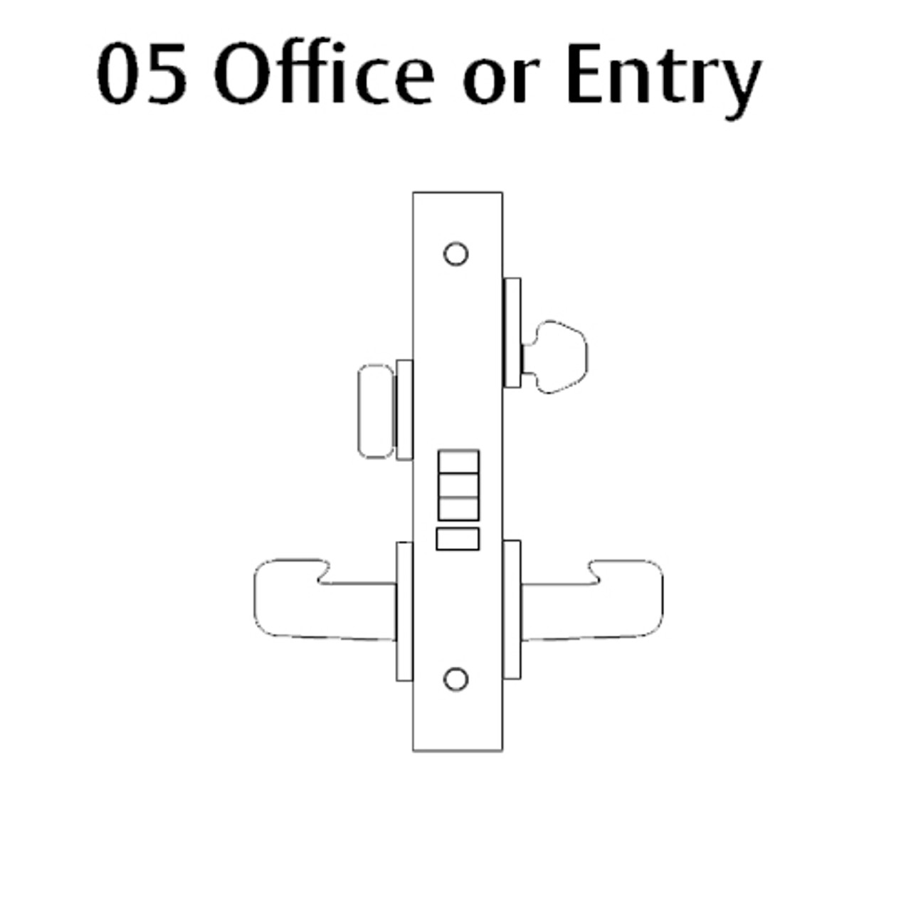 8205-LNF-26 Sargent 8200 Series Office or Entry Mortise Lock with LNF Lever Trim in Bright Chrome