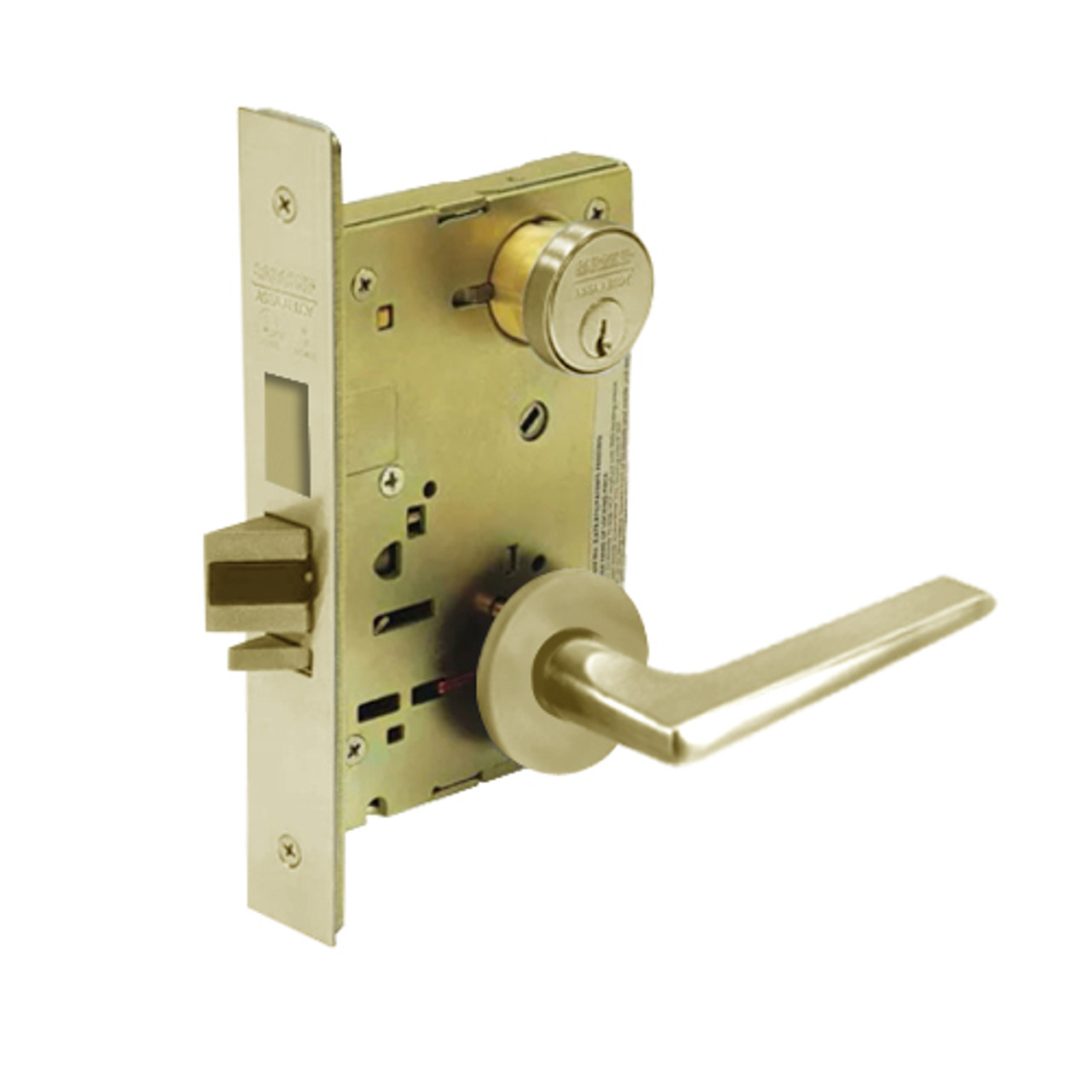 8225-LNF-04 Sargent 8200 Series Dormitory or Exit Mortise Lock with LNF Lever Trim and Deadbolt in Satin Brass