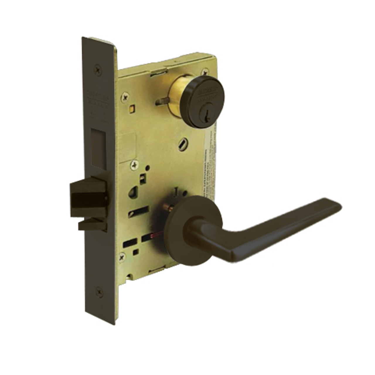 8225-LNF-10B Sargent 8200 Series Dormitory or Exit Mortise Lock with LNF Lever Trim and Deadbolt in Oxidized Dull Bronze