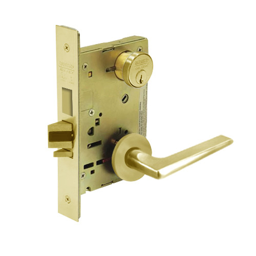 8245-LNF-03 Sargent 8200 Series Dormitory or Exit Mortise Lock with LNF Lever Trim and Deadbolt in Bright Brass